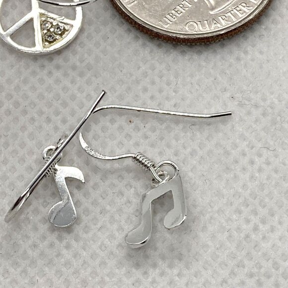 Lot of 3 Pairs Silver Tone Dangle Drop Pierced Earrings Dragonfly‎ Music Peace - Picture 4 of 11